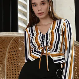 PINACOLADA Women Vertical Stripes Tie-ups Styled Back Top-image-47