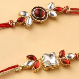 CraftVatika Set of 2 Bhaiya & Bhabhi Floral Rakhi with Greeting Card-9