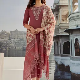 KAUTIK FABRICS Women Ethnic Motifs Embroidered Kurta with Trousers & Dupatta-picture-17