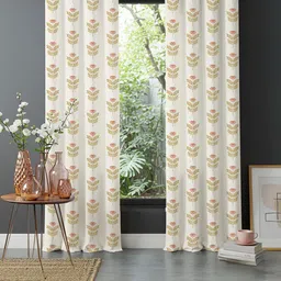 URBAN SPACE Peach-Coloured & White 2 Pieces Cotton Floral Printed Window Curtain-2