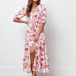 TIRA Floral Print Puff Sleeve Midi Dress-picture-5