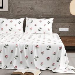Jaipur Weaves Red & White Floral Printed 210 TC Cotton King Bedsheet Set 2.54 m x 2.74 m-image-44
