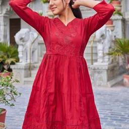 Moda Rapido Floral Embroidered V Neck Fit & Flare Dress-picture-39