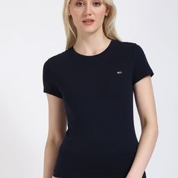Tommy Hilfiger Women Solid Round Neck Cotton Slim Fit T-shirt-picture-2