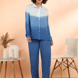 Maaesa Women Rayon Crepe Straight Blue Co-ord Set-image-93