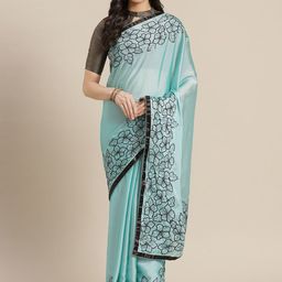 KAVINDI Floral Embroidered Sequinned Pure Silk Saree-20