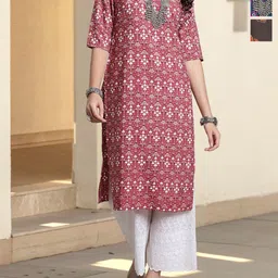 Anouk Rustic Women Pack of 3 Ethnic Motifs Printed Pure Crepe Straight Kurta-image-56