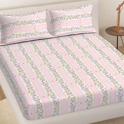 Myntra Elegant Homes Pink & Multicoloured Floral 300 TC King Bedsheet with 2 Pillow Covers-picture-23
