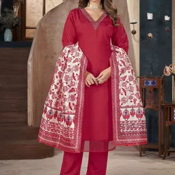 Stylum Floral Yoke Design Regular Thread Work Kurta With Trousers & Dupatta-5