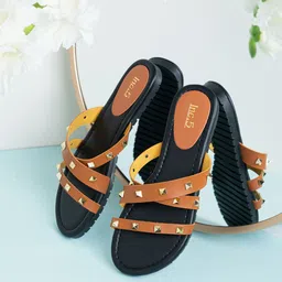 Inc 5 Women Striped Open Toe Flats-picture-43