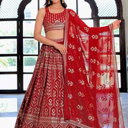 FABPIXEL Embroidered Sequinned Semi-Stitched Lehenga & Unstitched Blouse With Dupatta image 4