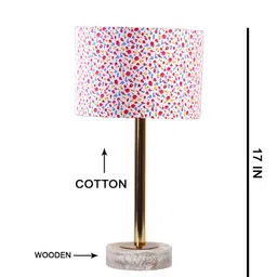 Aura White & Pink Floral Printed Metal Cylinder Shaped Table Lamp-23