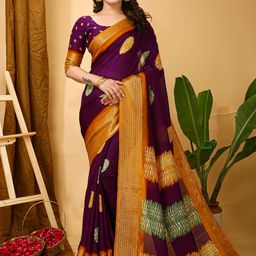 HERE&NOW Floral Zari Silk Cotton Banarasi Saree-picture-40
