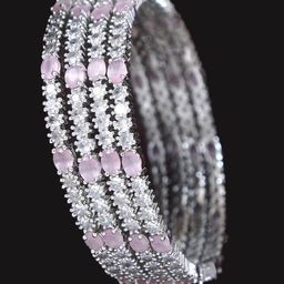 Anouk Set Of 4 Silver-Plated American Diamond Studded Bangles image 2