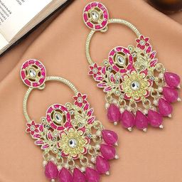 FEMMIBELLA Gold Plated Kundan Studded Drop Earrings-14