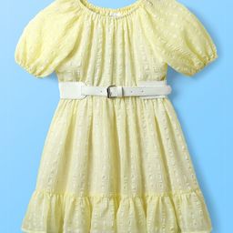 Hola Bonita Girls Self Design Puff Sleeves Fit & Flare Dress-image-30