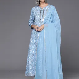 all about you Women Printed Empire Mirror Work Pure Cotton Kurta with Trousers & With Dupatta-picture-45