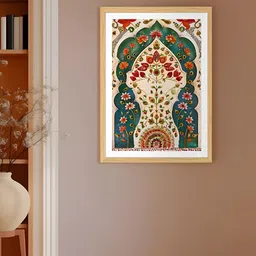 Art Street Green & Red Floral Wooden Wall Painting-31