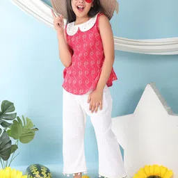 Sangria Girls Pure Cotton Top With Trousers Clothing Set-image-92