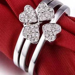Vivity Set Of 3 Silver Plated Cubic Zirconia Studded Four Hearts Adjustable Finger Rings-4