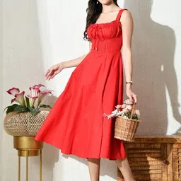 Ikonic klaer Colourblocked Fit & Flare Midi Dress-image-13