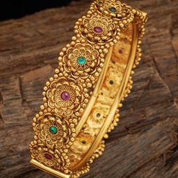 Kushal's Fashion Jewellery Gold Plated Ruby Stone Studded Bangle-image-42
