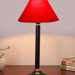 Devansh Red & Black Wooden Contemporary Frustum Shaped Table Lamp-10