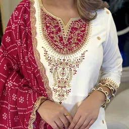 URMIR FASHION Women Ethnic Motifs Embroidered Regular Thread Work Kurta with Trousers & With Dupatta-picture-9