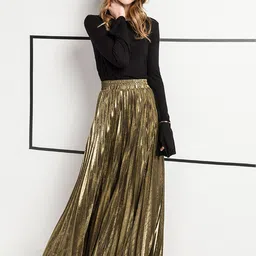 LULU & SKY High-rise Pleated A-Line Metallic Maxi Skirt-image-95