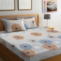 FABINALIV Beige & White Floral 300 TC King Bedsheet with 2 Pillow Covers-image-56