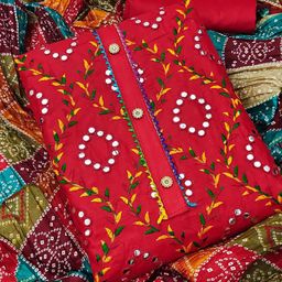 SAINOOR Floral Embroidered Mirror Work Pure Cotton Semi-Stitched Dress Material-image-48