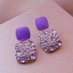 CareDone Korean Gold-Plated Rhinestone Studded Square Drop Earrings-35