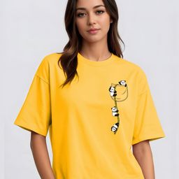 TQH Women Printed Drop-Shoulder Sleeves Applique T-shirt-image-11