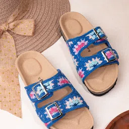 BRISKERS Women Woven Design Open Toe Flats with Buckles-image-96
