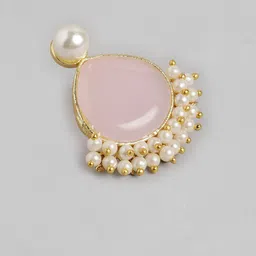 Anouk Gold Plated Artificial Stones Studded And Beaded Teardrop Shaped Drop Earrings image 4
