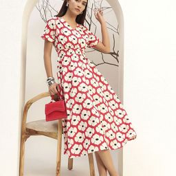 Bani Women Red Color Floral Printed Fit & Flare Midi Length Dress-image-73