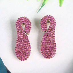 StyleCast Gold-Plated Rhinestone Studded Contemporary Shaped Drop Earrings-image-81