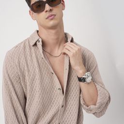 VASTRADO Men Classic Oversized Fit Spread Collar Textured Cotton Casual Shirt-image-87