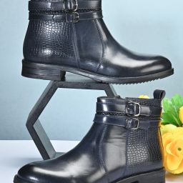 Women High Top Blocked Heel Blue Chelsea Boots With Chain Boots For Women-image-2