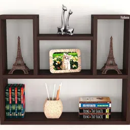 Riya Enginereed Wood Books Cum Display Wall Mounted Shelf Rack Shelves Set of 1 (Flowery Wenge) Engineered Wood Open Book Shelf-13