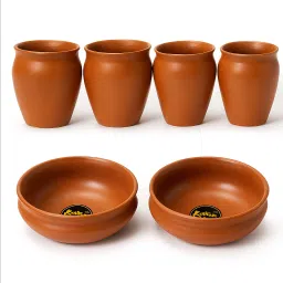 6 Pack Premium Ceramic Kulhad Bowl Combo Gift Set for Home and Kitchen Cup, Bowl Serving Set-25