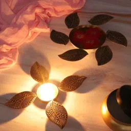 amaya decors Black & Gold Leaves Urli & Dia Set of 2-picture-25