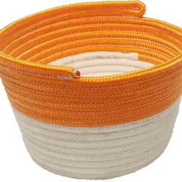 Cotton Household storage basket / tokri- Orange & White Storage Basket-20