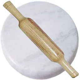 Natural White Dhari Marble Chakla with Wooden Belan Rolling Pin & Board Rolling Pin & Board-26