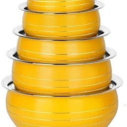 Stainless Steel Serving Bowl Stainless Steel Colour Handi/Cookware Set/Serving Bowl 5 Piece Yellow Pot Pan-image-6
