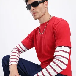 glitchez Striped Doctor Sleeves Relaxed Fit T-shirt-image-80