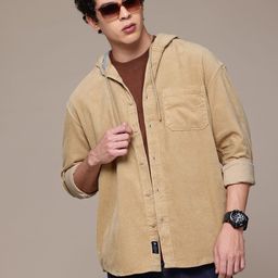 The Roadster Lifestyle Co. Pure Cotton Hooded Corduroy Relaxed Shirt-image-89