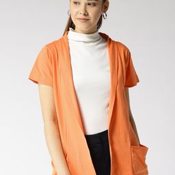 Style Quotient Orange Solid Open Front Shrug-5
