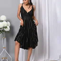 IQRAAR V Neck Fit & Flared Western Wear Dress-image-77