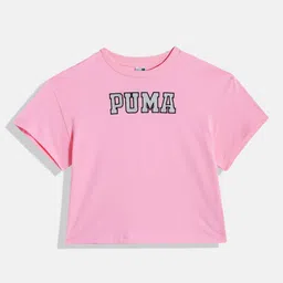 Puma Girls Brand Logo Graphics Print Dancing Queen Pure Cotton Relaxed Fit Crop T-shirt-image-88